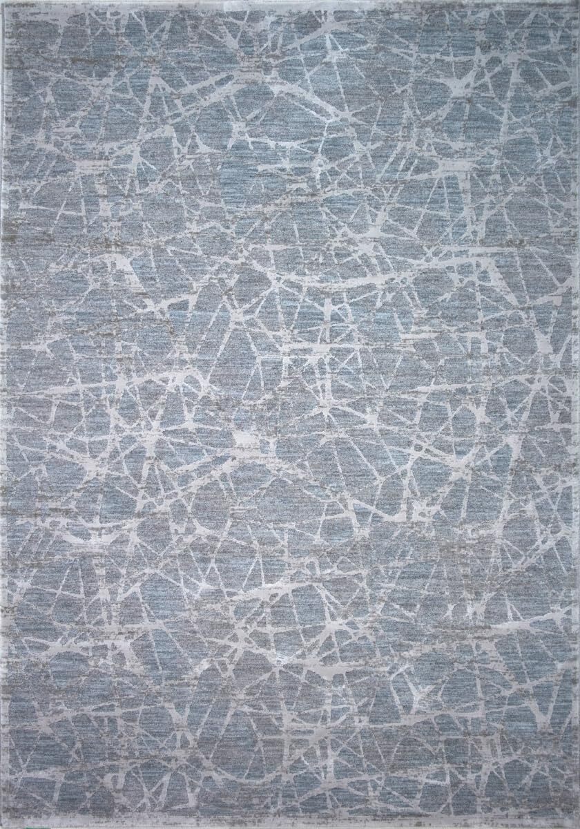 Бирюзовый абстрактный коврик с механическим ткацким станком размером 9 X 12 дюймов, устойчивый к пятнам