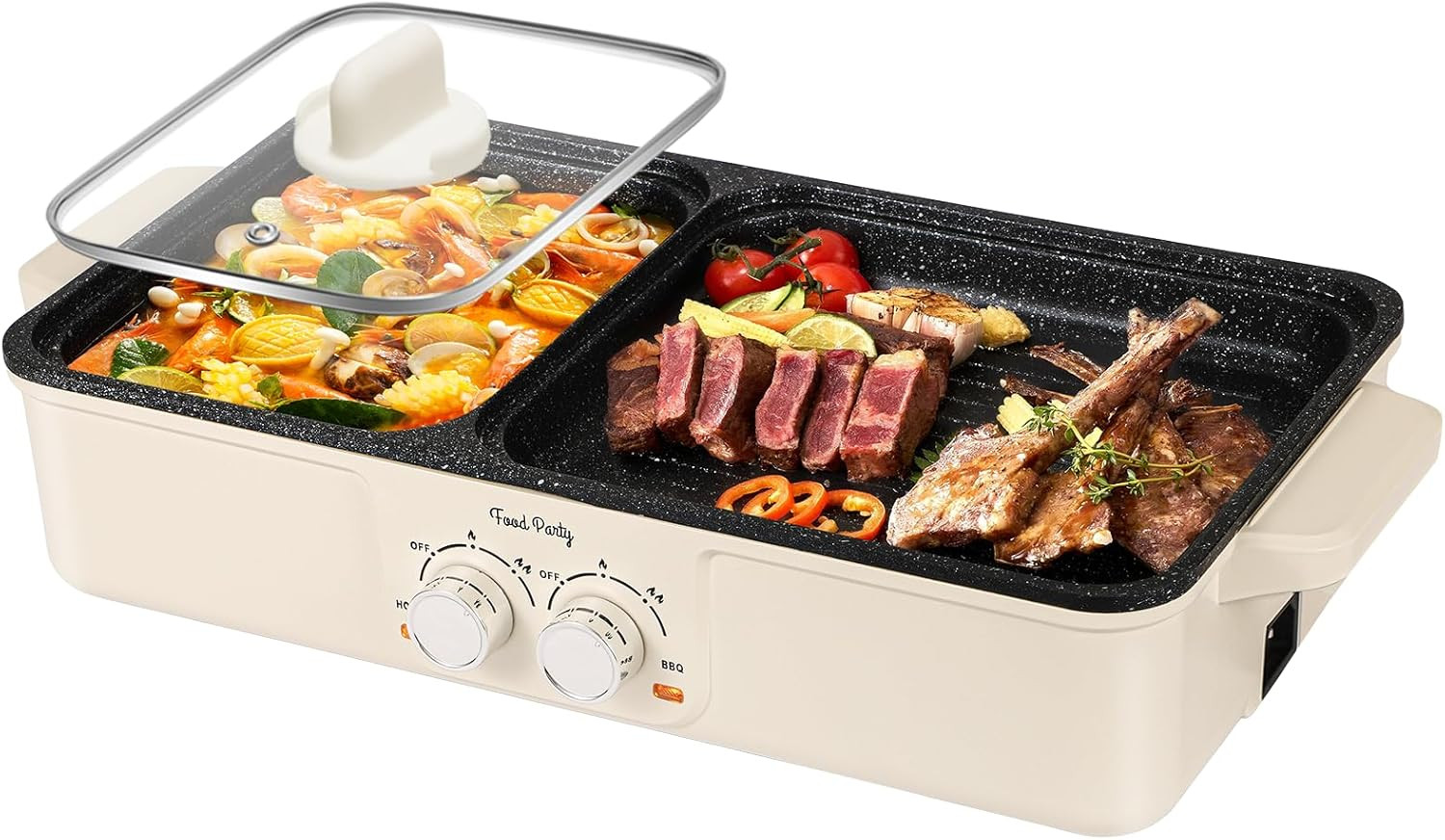 Hot Pot Electric Grill 2 in 1 Korean BBQ Grill Indoor Smokeless Hotpot Pot Elect
