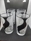 4 Vintage 1989 Anchor Hocking Glasses Black White Retro Highball Bar Abstract