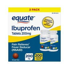 2 Pack, Equate Ibuprofen Tablets 200 mg, Pain Reliever/Fever Reducer, 200 Count