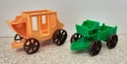 VINTAGE FISHER PRICE LITTLE PEOPLE #934 WESTERN TOWN GREEN/YELLOW STAGECOACHES