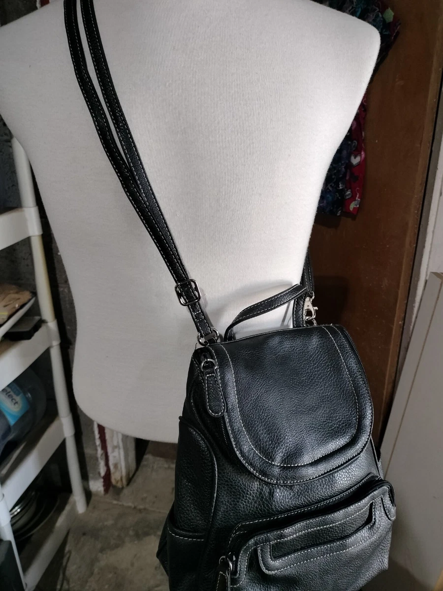 MULTI SAC BLACK FAUX LEATHER CONVERTIBLE BACKPACK/PURSE WITH ADJUSTABLE  STRAP