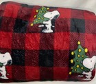 Snoopy Christmas Blanket Throw Berkshire Burgundy Plaid Fluffy Plush Blanket