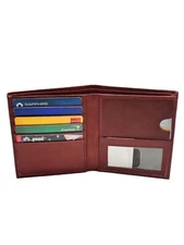 Mens Genuine Leather Bifold Wallet Slim Hipster Cowhide Credit Card ID New Brown