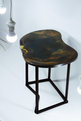 Resin Oval Side Coffee Table Marble Galaxy Mustard Gold Modern Geode Gloss Smart Ebay