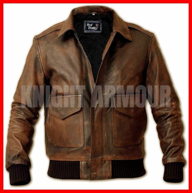 Mens Air Force A2 Brown Flight Bomber Real Lambskin Leather Jacket