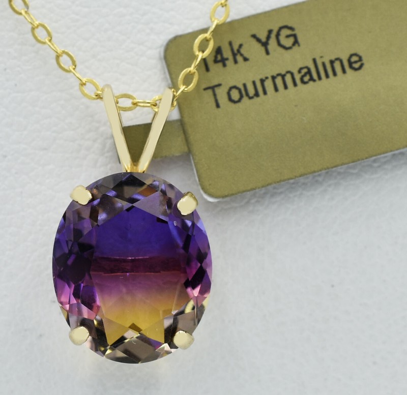 LAB CREATED 5.72 Cts AAA TOURMALINE PENDANT  14K YELLOW GOLD - New With Tag
