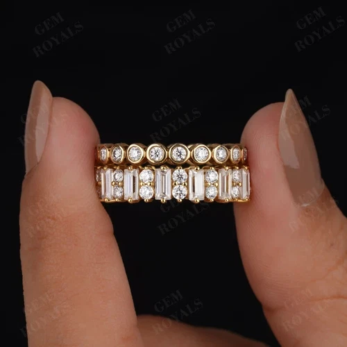 2.5Ct Baguette Cut Simulated Diamond Eternity 2-Band Ring 14k Yellow Gold Over