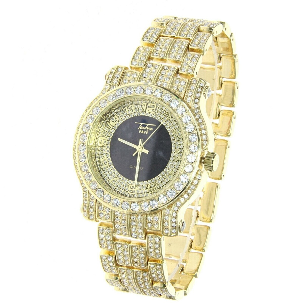 Men Hip Hop Gold Plated CZ Luxury Rapper; Watch + Free