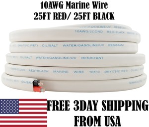 Details About 10 Awg Gauge Red Black Tinned Copper Outdoor Trailer Marine Wire Boat Cable 25ft