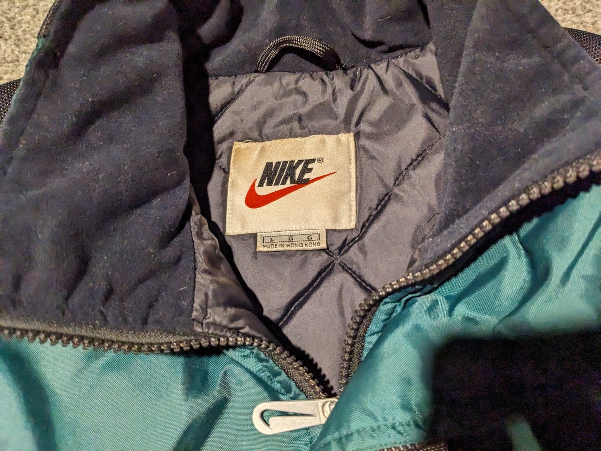 ジャケット・アウター NIKE fooded jacket 90s center swoosh L Vintage Nike Mens L 90s White Orange Center Swoosh Kangaroo