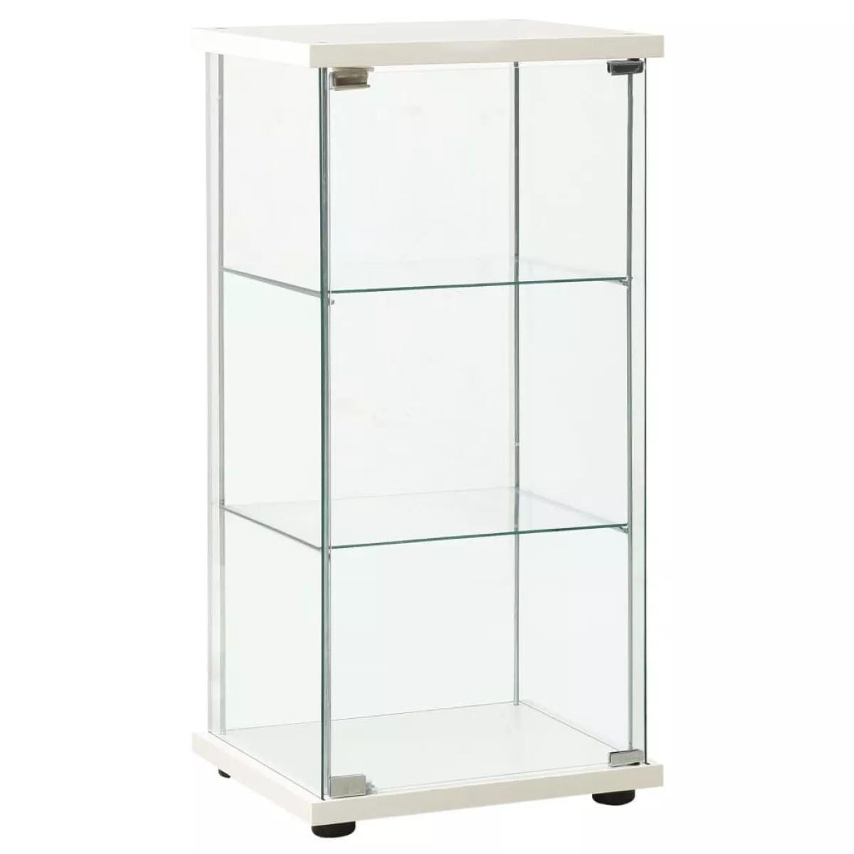 Narrow Glass Display Cabinet 3 Shelves Door White Wooden Top Base