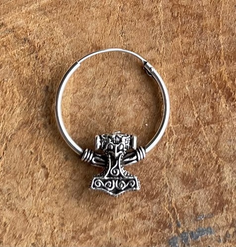 Mjölnir Thor Ohrringe Silber 925 Creolen Thorshammer Schmuck Mittelalter hänger - Bild 2 von 12