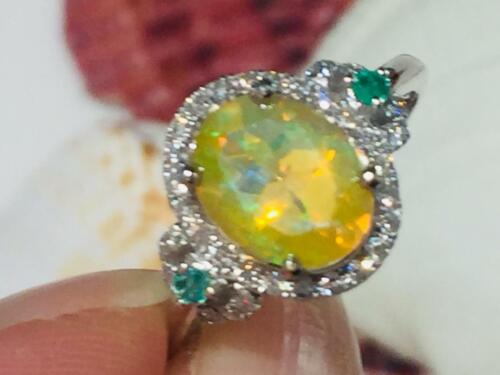 Estate Vintage 1.2 ct 18K Gold Opal Diamond Cocktail Ring Jewelry size 8 R887 - Picture 4 of 9