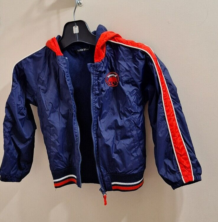 George Boys Hooded Windbreaker Jacket Size 6 Blue Red Full Zip image 2