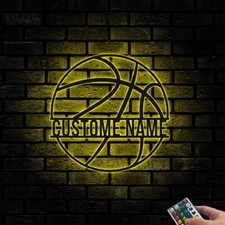Personalized Basketball Metal Wall Art With Light, Basketball Player Name Sign