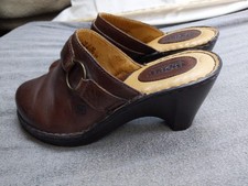 Born Mule Clog Shoes Womens 10 42 Brown Leather Slip On Comfort Wedge Heels