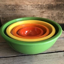 Zak Designs Melamine Mixing Bowl Set 4 Nesting Orange Yellow Green Burnt Orange