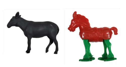 Vintage Marx Walking Horse Toy Red Green Plastic Ramp Gravity Walker & Donkey