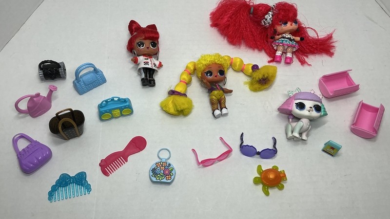 Lot 3 LOL SURPRISE MGA Dolls w Rooted Hair & Dog & Accessories