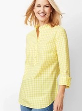 NWT Talbots Women’s Size 2XP Yellow Gingham Partial Button Up Pullover Tunic