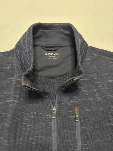 Untuckit Jacket Men’s XL Navy Blue Fleece Full Zip Knit Cozy Zipper Pockets - Picture 2 of 8