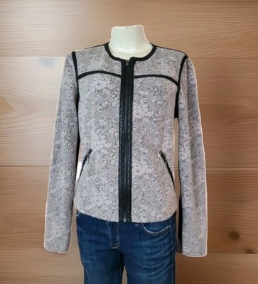 Rebecca Taylor Women s Tweed Jacket Lamb Leather Trim Full Zip Gray Size 8 Nwt