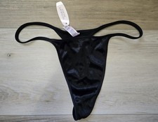 NWT Rare Vintage Victoria's Secret Black Second Skin Satin V-String Panties L