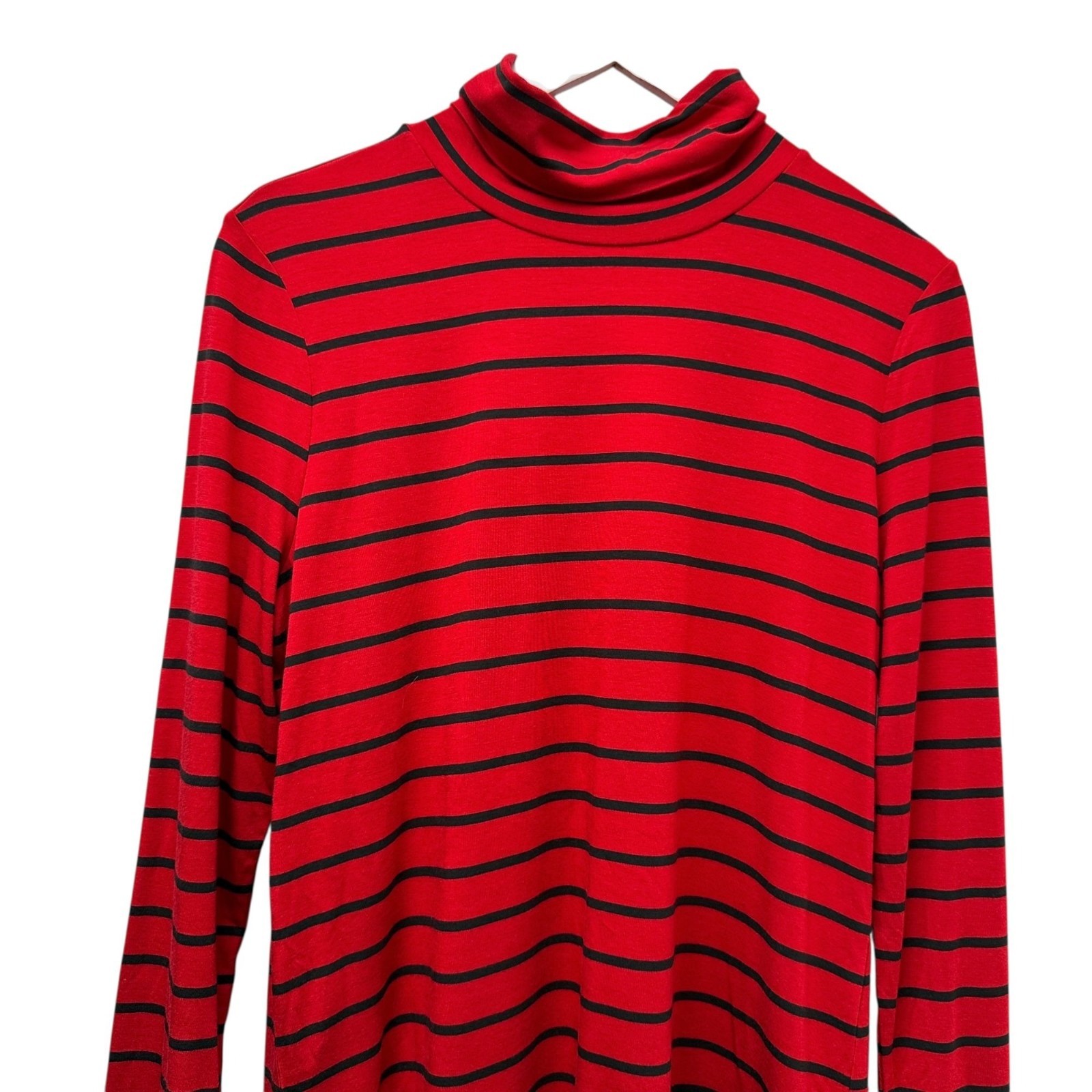 TALBOTS Turtleneck Size Medium Red Black Stripe W… - image 2