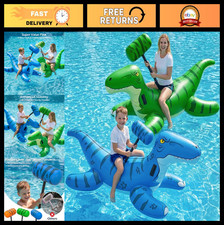 Inflatable Dinosaur Pool Floats - 2 Pack Ride-On Toys with Blow Up Hammers for K