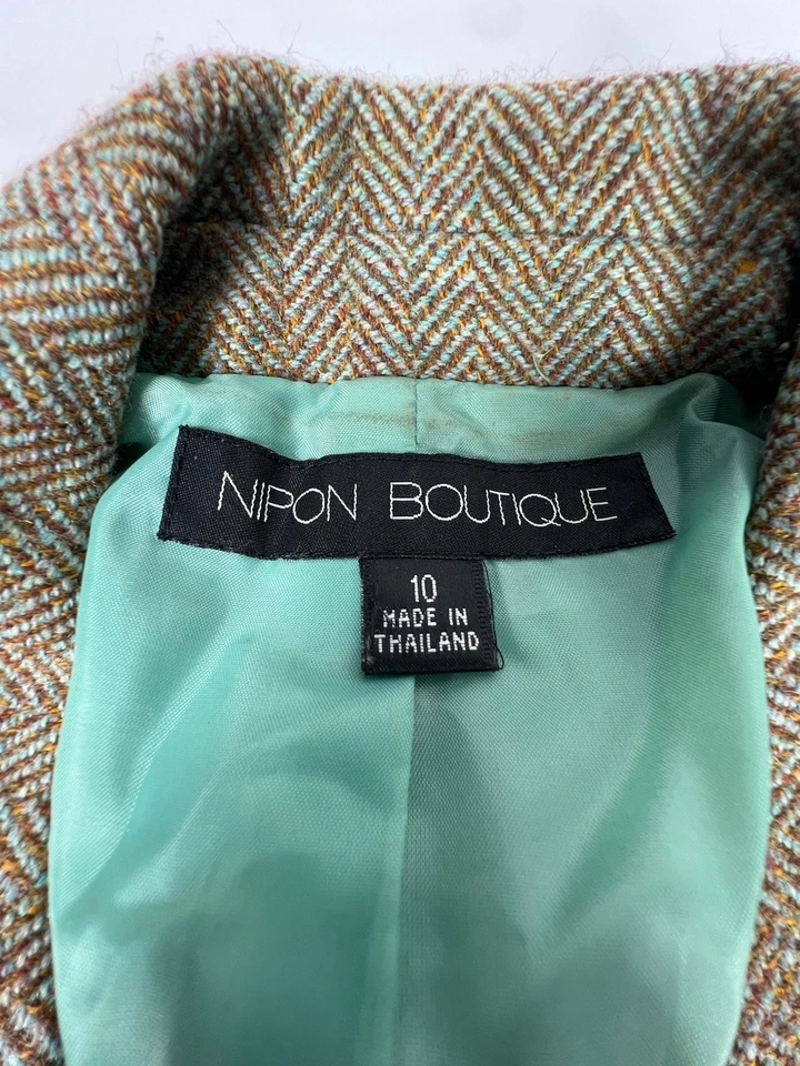 Traje Chaqueta de Lana Nipon Boutique Marrón Aqua Forrado Mujer Talla 10 Blazer SOLO Foto 3 de 4