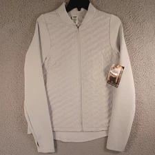 Avia Womens Pinkish Gray Zip Quilted Running Jacket Size Medium 8-10 Long Sleeve