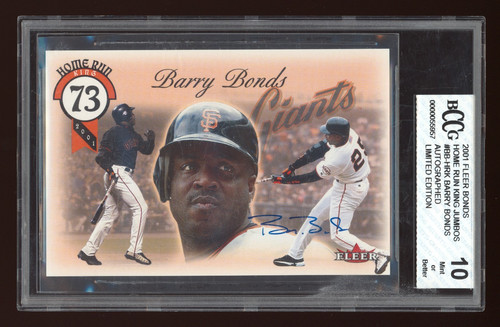 Barry Bonds Autograph 2001 Fleer Bonds Home Run King Jumbos /500 BB-HRK  BCCG 10