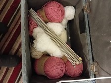 Bundle of Wool Knitting Needle Various Sizes A Folder Of Patterns A Nice Box
