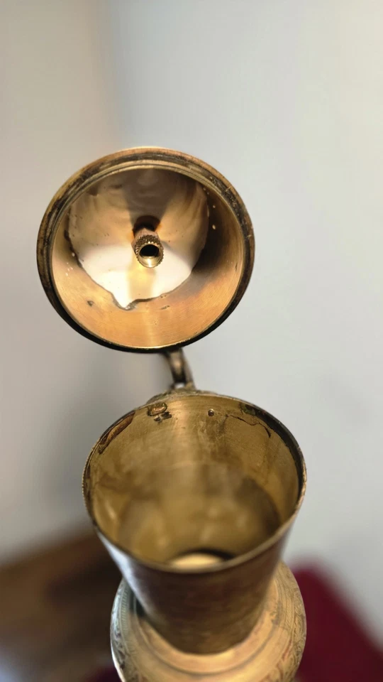 Antique Large 26" Brass Ewer Islamic Persian MiddleEast Coffee Pot Hand Engraved - Image 4 of 4