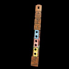 Vtg Hand Carved Wooden Flute 12.5" Totem Peruvian Tarka Wood