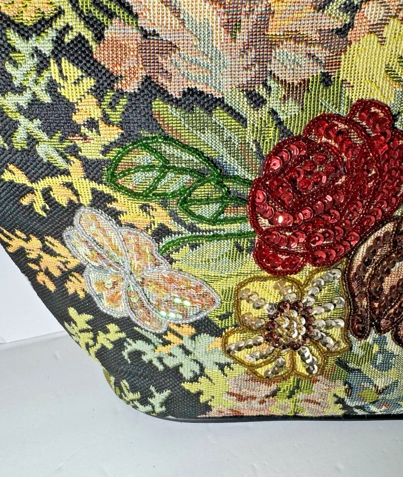 Винтажный Prezzo цветочный гобелен вышитый блестками бисером Дамская сумка богемное - Изображение 3 из 4