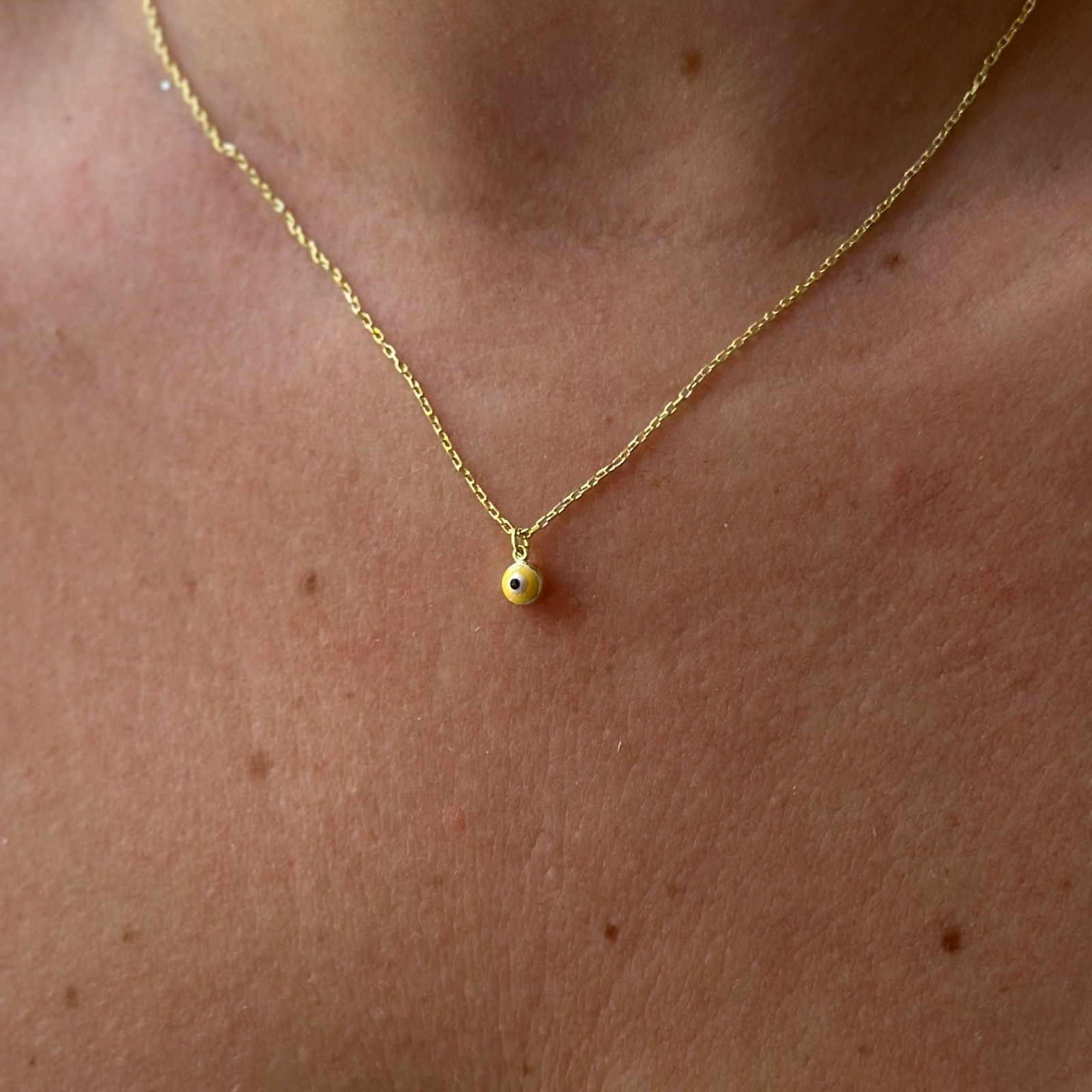 14k Gold Yellow Enamel Evil Eye Necklace Nazar Charm Pendant Good Luck Women Her