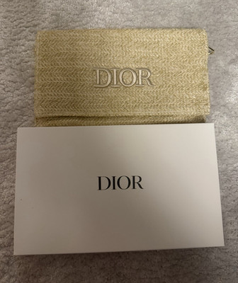 Dior Damen Clutch beige geflochtenes Stroh Zickzack Logo Reißverschluss