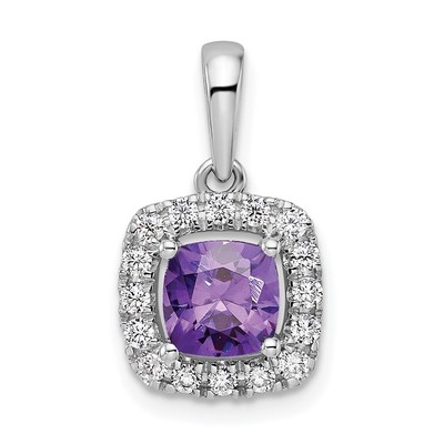 Ausgefallener Anhänger 14k Weißgold Kissen erstellt Amethyst & Diamant FEB Geburtsstein
