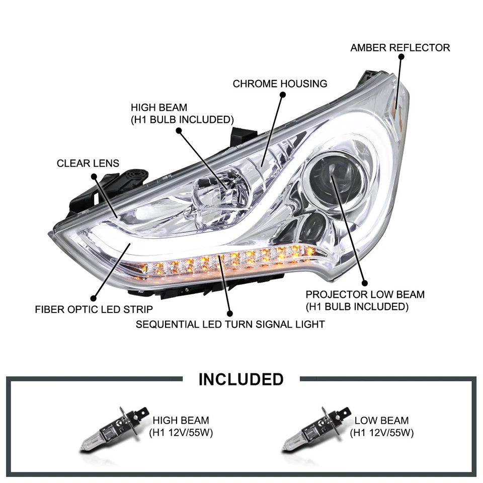 Clear Fits 2012-2017 Hyundai Veloster Projector Headlights LED Sequential Signal Foto 3 de 4