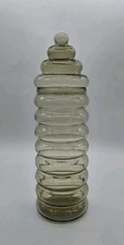 MCM Holmegaard Primula Smokey Glass Ringed  Apothecary Canister Jar w/ Lid 12½"