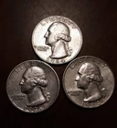 90% SIlver lot of 3 Washington Quarters 1936-S and 2 1964-P Scrap, Melt Collect
