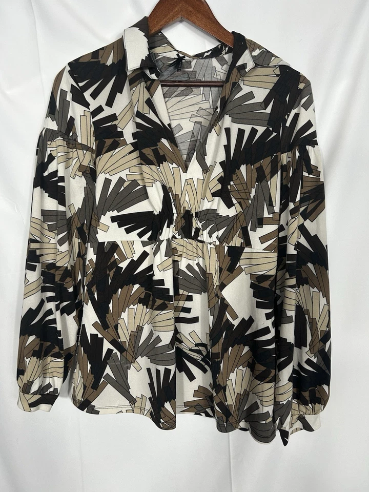 Top Babydoll Vintage Lapislázuli Mujer Y2K Talla M Marrón Geo Boho Bosque Cuello Hada Foto 4 de 4