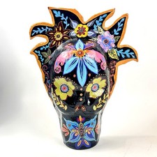Vintage Mexican Folk Wall Art Paper Mache Skull Day of the Dead 13” Wall Art
