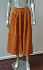 GENUINE LEATHER SUEDE PLEATS Y2K 90S SKIRT MIDI VTG 6
