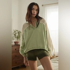 Out From Under Sienna Mesh Popover Sweatshirt Urban Outfitters Balloon Sleeve XL