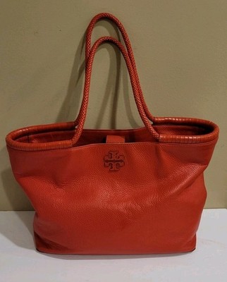 TORY BURCH Taylor Tote Pebbled Leather POPPY ORANGE | eBay