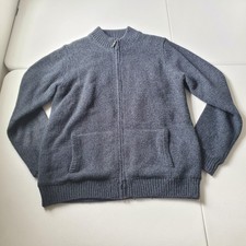 LL Bean Sweater Mens Large Tall Blue Lambswool Full Zip Lined Mock Neck Pockets