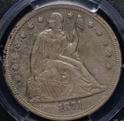 1871 SEATED LIBERTY "WITH MOTTO" DOLLAR PCGS CHOICE XF 45  LUSTROUS, WITH AN
